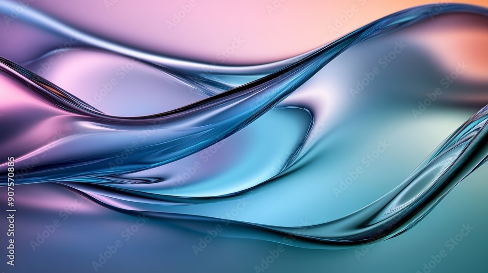 Naklejka premium Wavy Glass Shapes Background, Generative AI