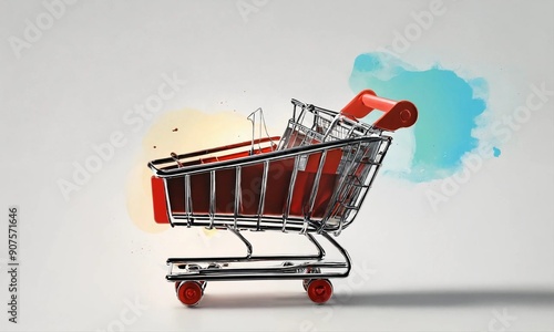 Online shopping concept - trolley cart full of presents. Black Friday and Ciber Mondey. photo