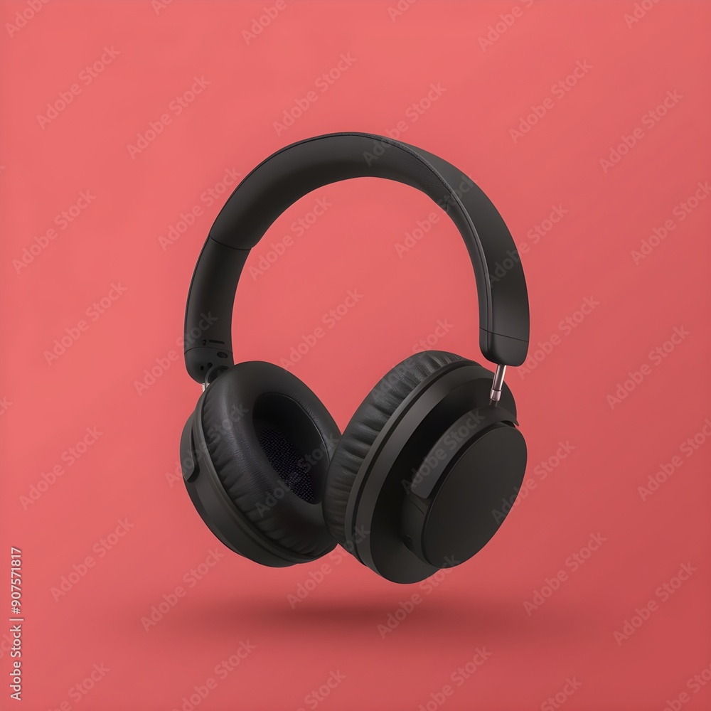 Sleek Minimalist 2D Design Logo of Headphones on a Deep Maroon Background, Featuring Clean Lines and a Modern Aesthetic Sleek Minimalist 2D Design Logo of Headphones on a Deep Maroon Background, Featuring Clean Lines and a Modern Aesthetic