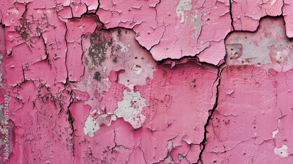 Cracked pink paint with dirt stains and holes on homemade background Cracked pink paint with dirt stains and holes on homemade background