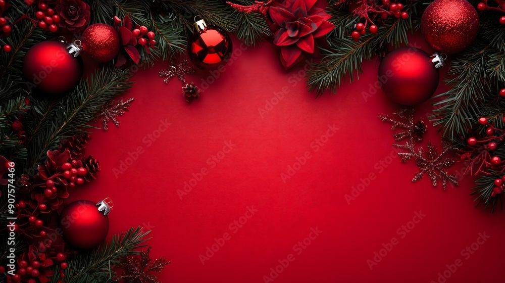 Merry Christmas and happy New Year background - Elegant Christmas Background with Red Ornaments and Pine Branches_24 Merry Christmas and happy New Year background - Elegant Christmas Background with Red Ornaments and Pine Branches_24