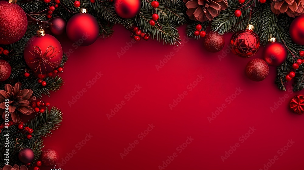 Merry Christmas and happy New Year background - Elegant Christmas Background with Red Ornaments and Pine Branches_19 Merry Christmas and happy New Year background - Elegant Christmas Background with Red Ornaments and Pine Branches_19