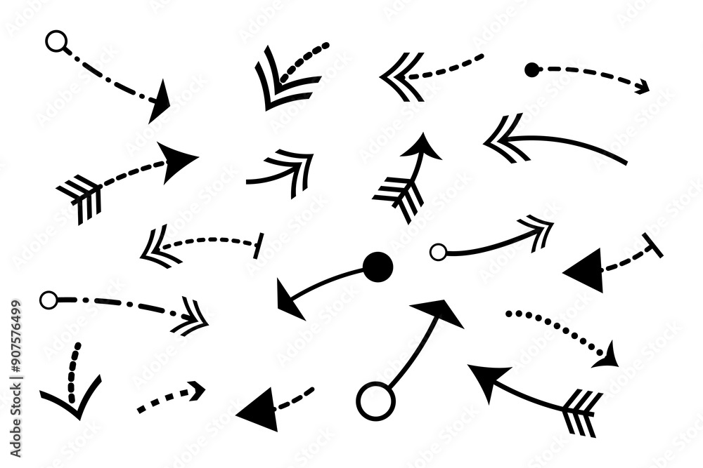 Arrows of different shapes, black on white, vector Arrows of different shapes, black on white, vector