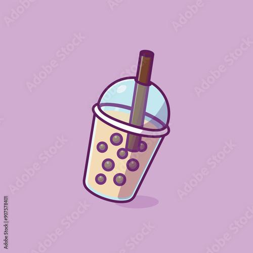 Simple Boba or buble tea cartoon vector illustration Collection of drinks concept icon isolated