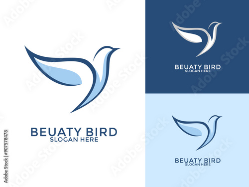 Creative Beauty Bird in line art logo vector, Flying Bird logo design vector illustration