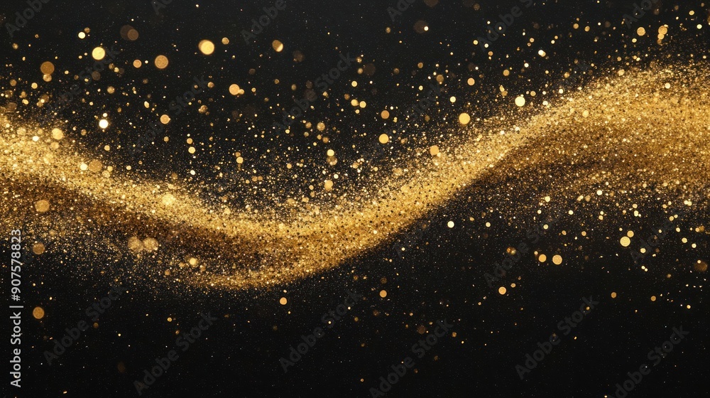 Golden Glitter Trail on Black Background Golden Glitter Trail on Black Background