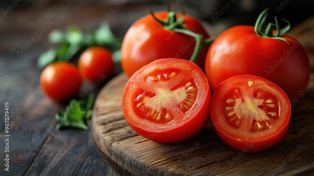 Fresh Red Tomatoes on a Wooden Board Fresh Red Tomatoes on a Wooden Board