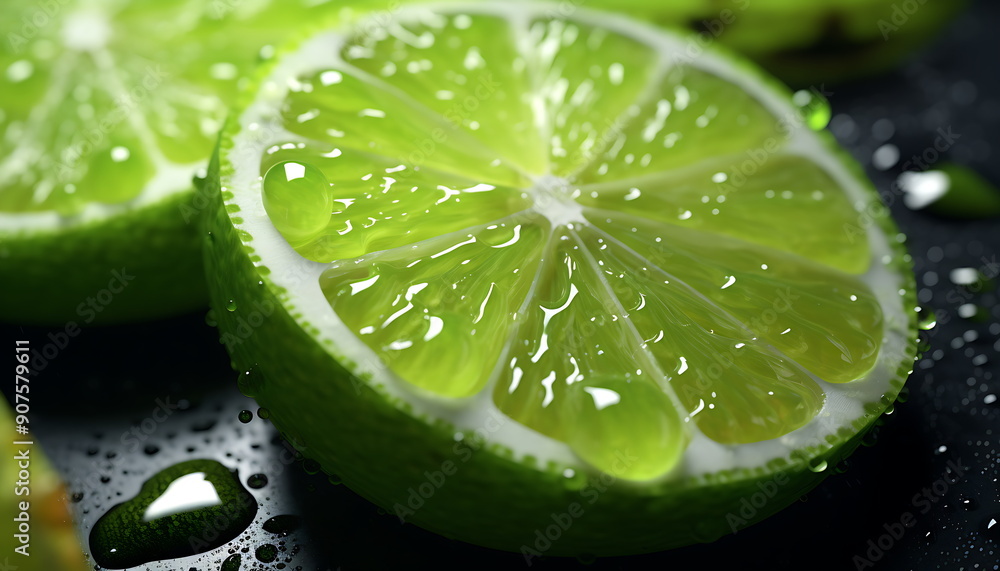 green lime with water drops. Generative ai green lime with water drops. Generative ai