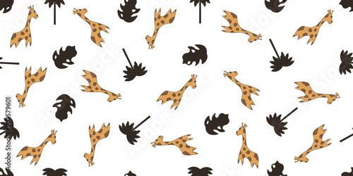Giraffe seamless pattern template design. African Giraffe ornament isolated white background. Simple hand drawn vector illustration can used bed linen textile wall print decor. EPS 10