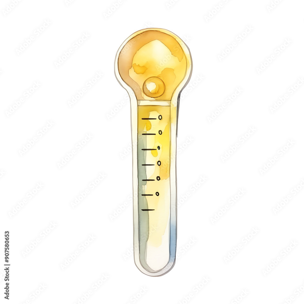 Watercolor illustration of a thermometer. Hand-painted art suitable for medical, science, and educational themes. Vibrant and detailed depiction. Watercolor illustration of a thermometer. Hand-painted art suitable for medical, science, and educational themes. Vibrant and detailed depiction.