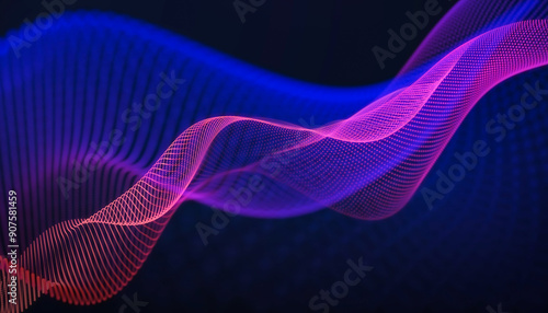 Photo illustration created using Adobe After Effects. Techno waves for background. Flowing digital waves made of fine dots