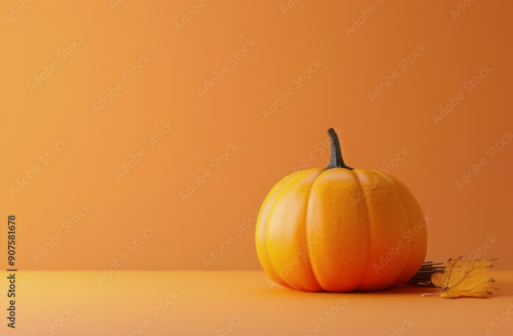 Vibrant Orange Pumpkin on a Smooth Orange Surface Under Soft Lighting Vibrant Orange Pumpkin on a Smooth Orange Surface Under Soft Lighting