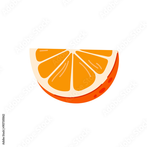 Orange slice in flat style. Fresh citrus fruits. Ingredient for making lemonade. Cartoon sweet orange.