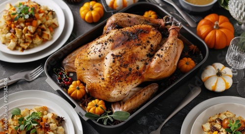 Thanksgiving Turkey Feast In A Cozy Dining Setting With Seasonal Decor