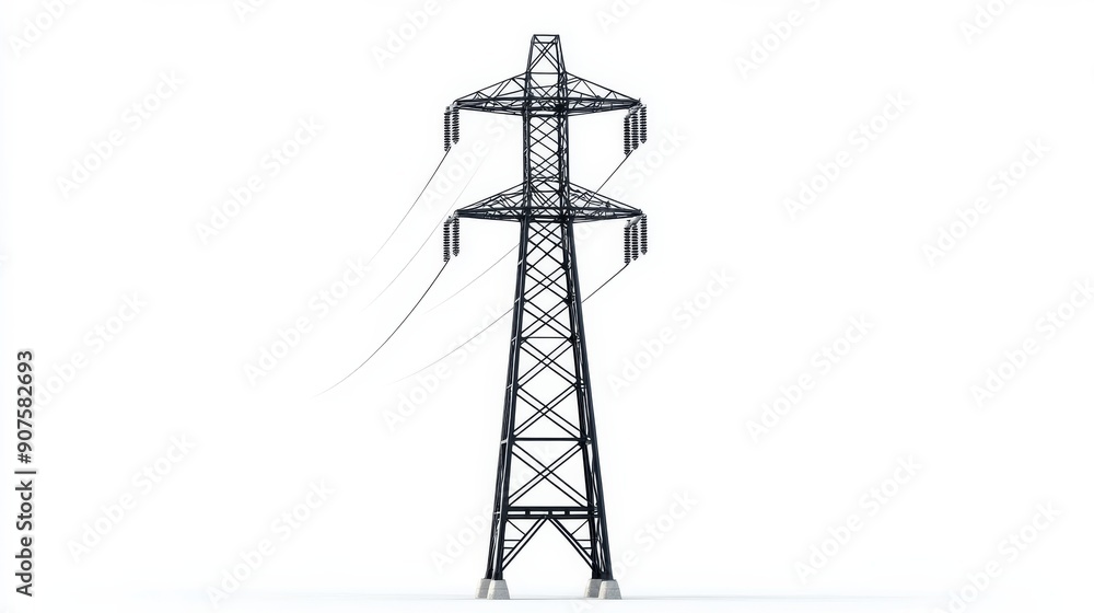 A tall electrical pylon against a white background. A tall electrical pylon against a white background.