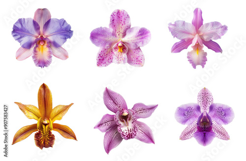 Orchid flower top view full length isolate on transparency background