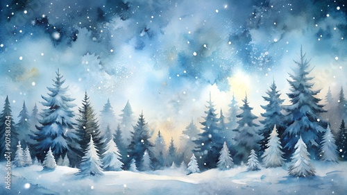 Wallpaper Mural Winter Background with Snow-Covered Forest and Falling Snowflakes, Serene Nature Torontodigital.ca