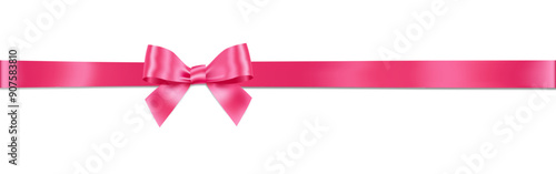 Pink Bow and Ribbon Horizontal Realistic shiny satin with shadow horizontal ribbon for decorate your wedding invitation card ,greeting card or gift boxes vector EPS10 isolated on white background.