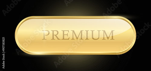 Premium label, Golden Luxury banner or premium VIP Member sticker, Vector Button glossy. Certificate label and tag with shiny and Glitter on Gold badge