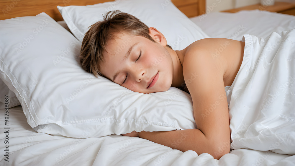 Adorable young boy sleep peaceful on bed Adorable young boy sleep peaceful on bed