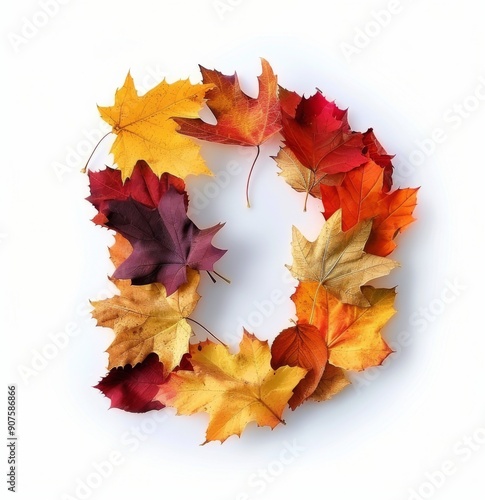 Autumn Leaves Arranged in Circle on White Background