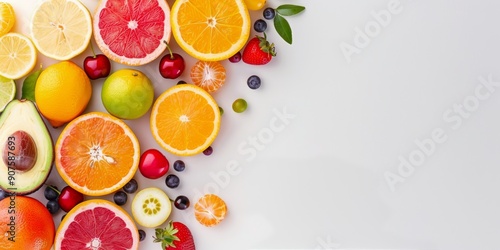 Fresh Fruits Arranged Beautifully on a White Surface for a Healthy Display