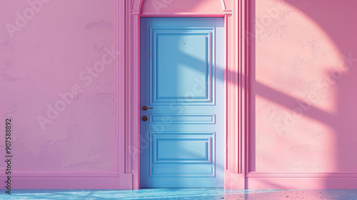 light blue door with pink wall concept