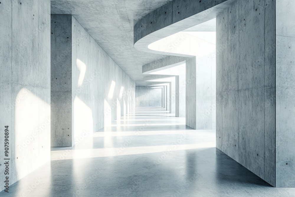 Abstract architecture space, Interior with concrete wall. 3d render, Generative AI Abstract architecture space, Interior with concrete wall. 3d render, Generative AI