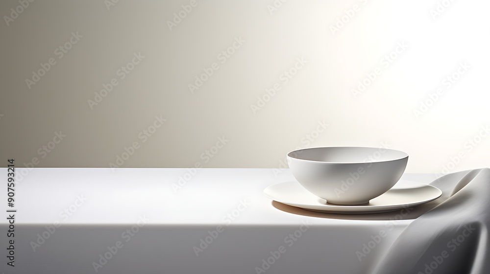 a white bowl and saucer on a table top. Generative ai a white bowl and saucer on a table top. Generative ai