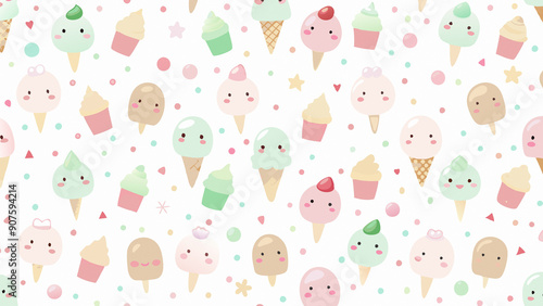 Cute children's background with ice cream in pastel colors for gift wrapping