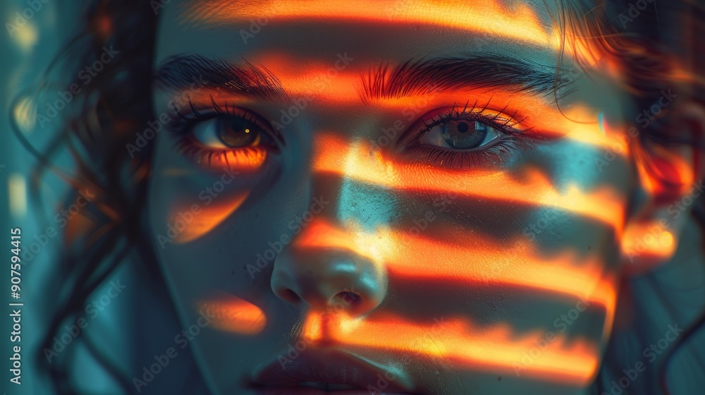 Woman with Shadow Lines on Face Illustration Woman with Shadow Lines on Face Illustration
