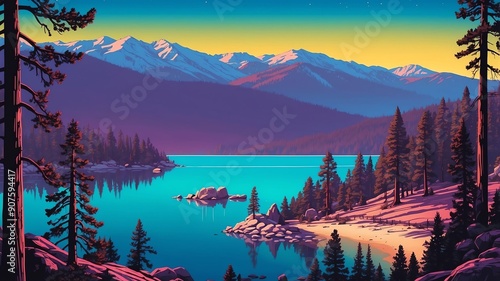 lake tahoe usa retro neon