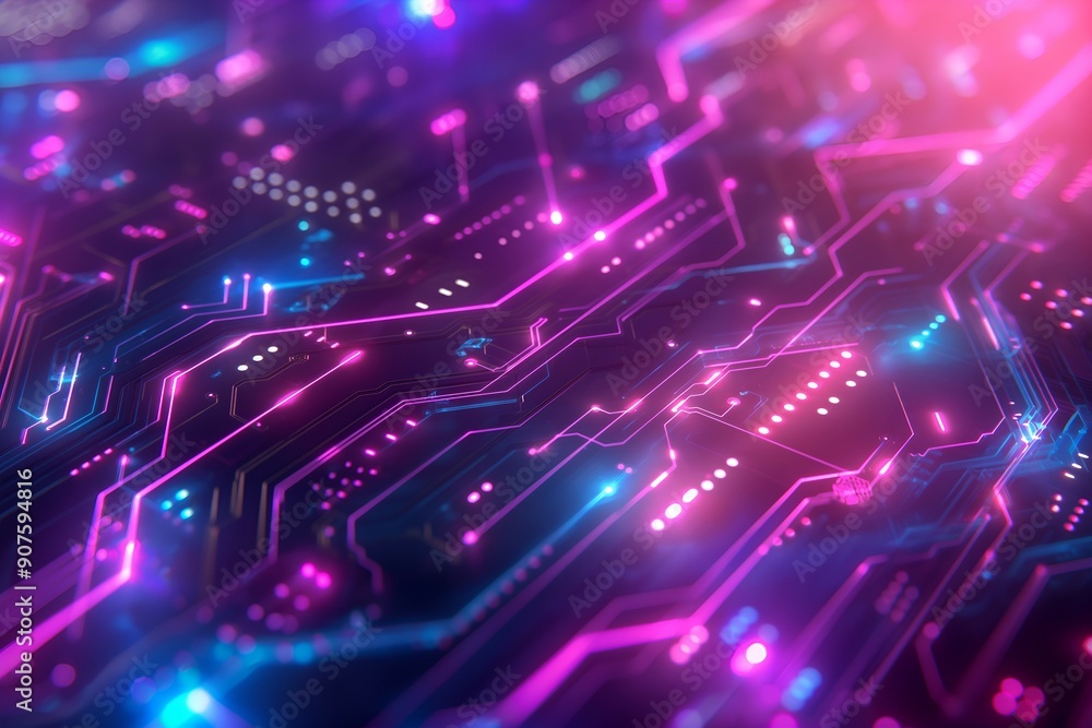 Futuristic Digital Circuit Board Background with Neon Lights Futuristic Digital Circuit Board Background with Neon Lights
