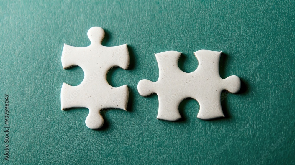 Two white puzzle pieces on a vibrant green background Two white puzzle pieces on a vibrant green background