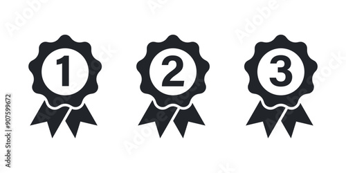 Set of black badges with ribbons from 1 to 3 on it isolated on white background. Flat icons in flat style