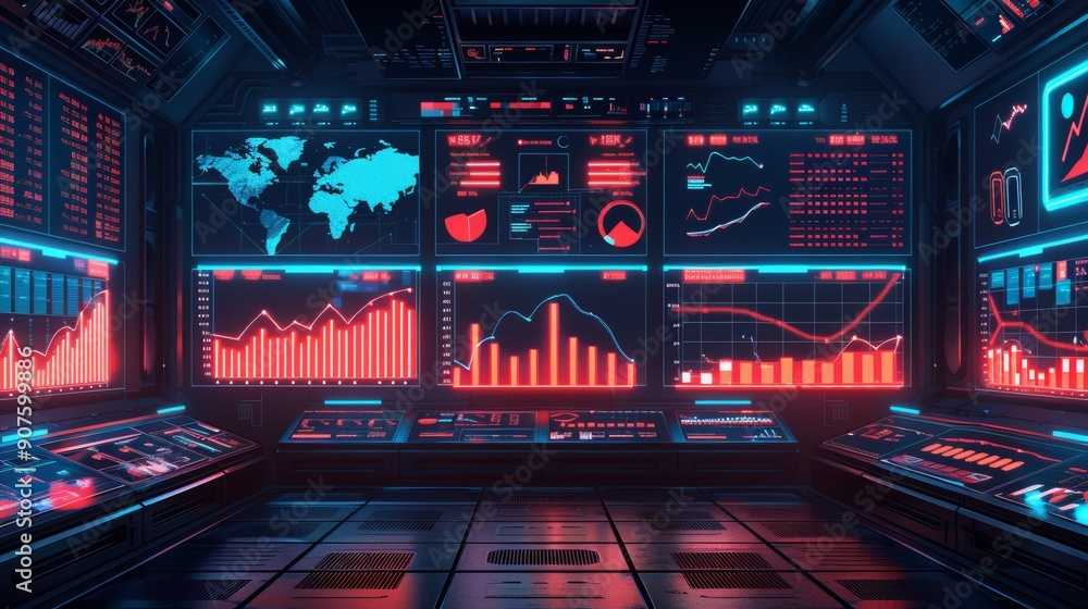 Cartoon vector Animated financial market dashboard with indicators ...