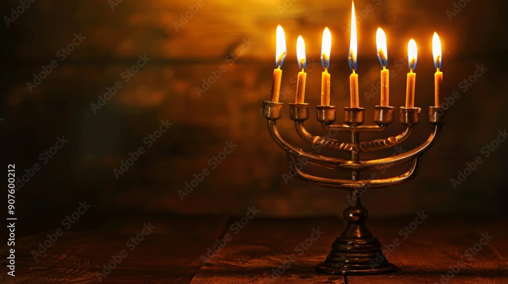 Close-Up of a Traditional Seven-Branched Menorah with All Candles Lit Close-Up of a Traditional Seven-Branched Menorah with All Candles Lit