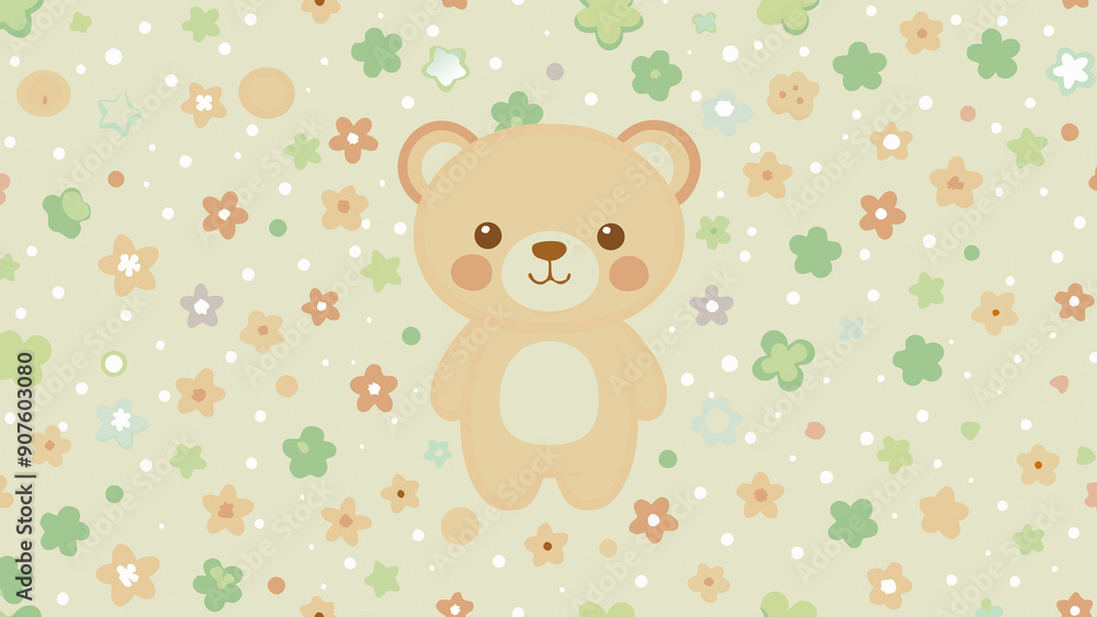 Obraz premium Teddy bear on a light background with flowers