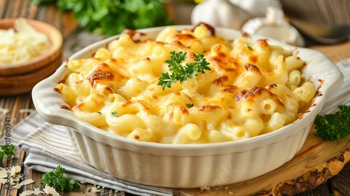 Comforting Baked Macaroni and Cheese Delightfully Served in a Baking Dish