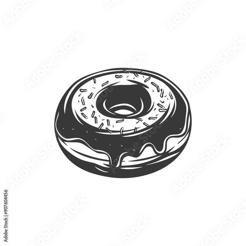 A Black and White Illustration of a Glazed Donut with Sprinkles