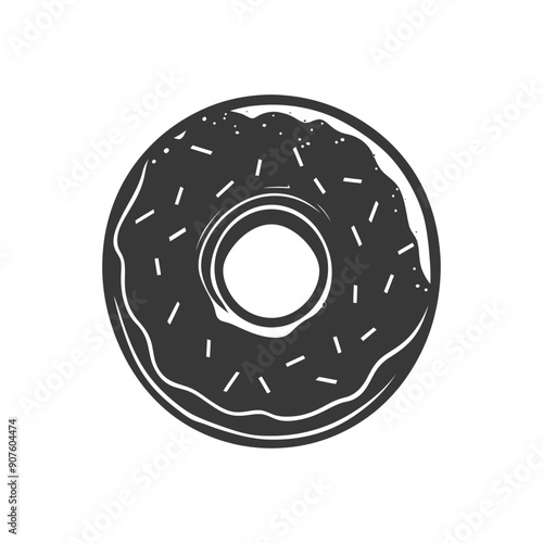 A Black and White Illustration of a Glazed Donut with Sprinkles