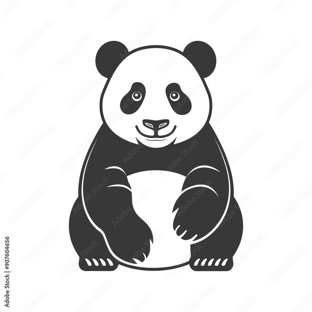 Naklejka premium A Black and White Illustration of a Sitting Panda Bear