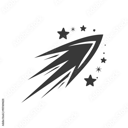A Black and White Illustration of a Shooting Star with Stars Around It