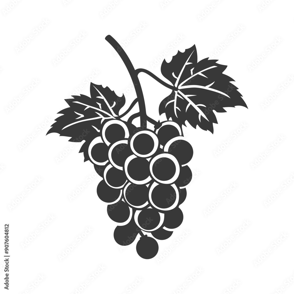 Obraz premium A Black and White Illustration of Grapes with Leaves