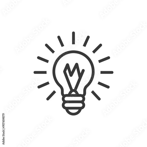 A Black and White Line Art Illustration of a Light Bulb with Rays Emanating from It