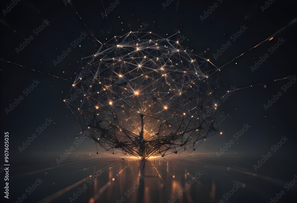 A 3D illustration of a glowing, abstract sphere connected by lines and ...