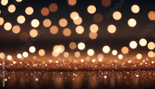 A dark background with a layer of golden glitter and a blurry background of golden bokeh lights, creating a festive and celebratory feel. photo