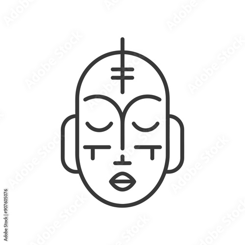 A Black and White Line Drawing of a Face with Tribal Markings