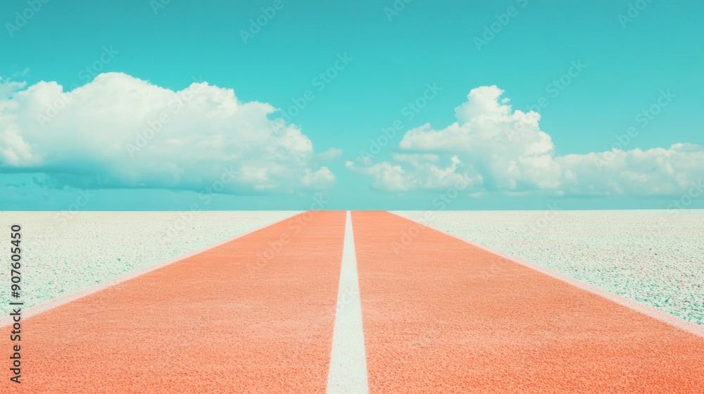 Obraz premium An empty red running track extends under a clear blue sky, inviting athletes to enjoy the serene surroundings