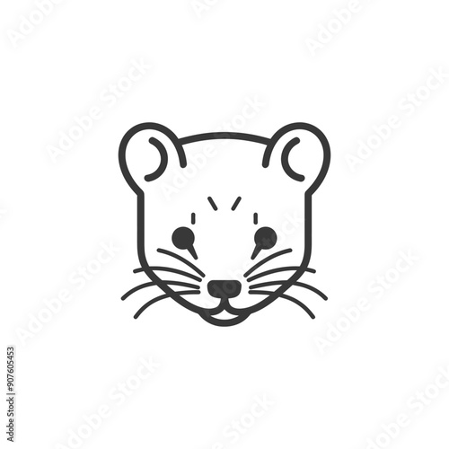 A black and white line drawing of a weasels face